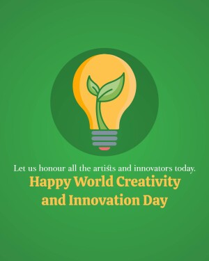 Illustration of a lightbulb with a plant growing inside, celebrating World Creativity and Innovation Day.
