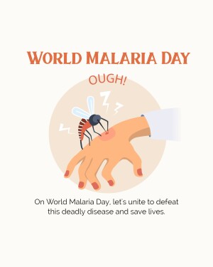 Illustration of a mosquito biting a hand with text 'World Malaria Day'