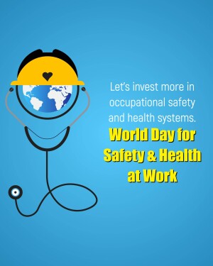 Illustration of a stethoscope forming the shape of a head with a hard hat, with a globe inside, promoting occupational safety and health.