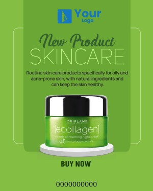 Advertisement for Oriflame Ecollagen wrinkle correcting night cream for oily and acne-prone skin.