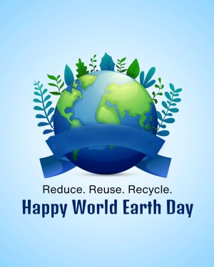 Illustration of the Earth with leaves and a ribbon with the text 'Reduce. Reuse. Recycle.'