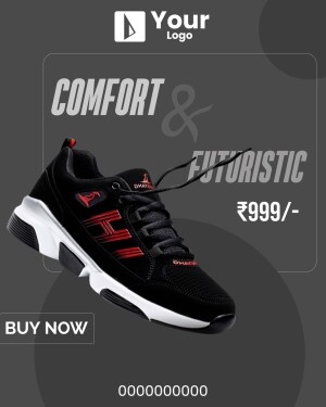Black and red running shoes with price tag