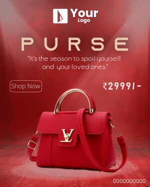 Red handbag with gold accents on a red background