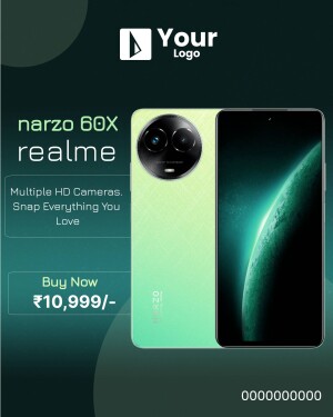 Realme Narzo 60X phone in light green color with camera details and price.