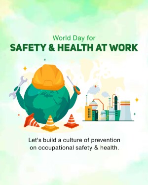 Illustration promoting World Day for Safety and Health at Work with a globe wearing a hard hat.