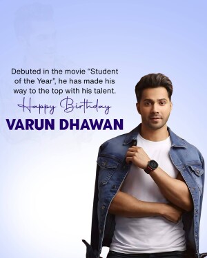 Varun Dhawan birthday greeting with his image and a message.