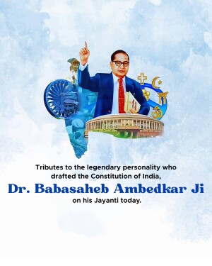 Portrait of Dr. B.R. Ambedkar with Indian symbols