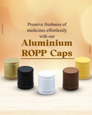 Close-up of various colored aluminum ROPP caps for pharmaceutical bottles
