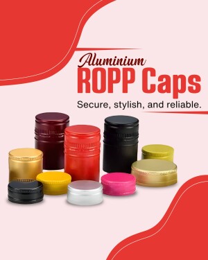 Assortment of colorful aluminum ROPP caps for bottles
