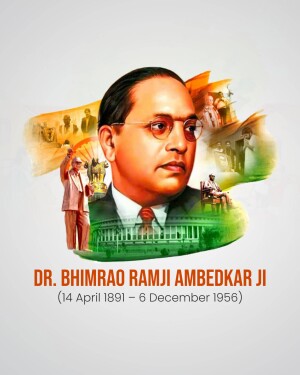 Portrait of Dr. B.R. Ambedkar with historical imagery