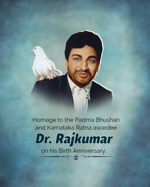 Portrait of Dr. Rajkumar with a dove, commemorating his birth anniversary.