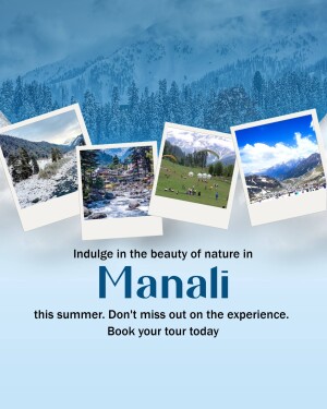 Collage of Manali landscapes with text promoting summer tourism