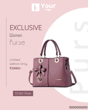 Purple women's purse with bow detail and price tag