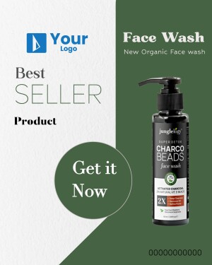 Advertisement for Jungle9 Charcoal Beads Face Wash, a best-selling organic product.