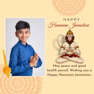 A boy with Hanuman image for Janmotsav