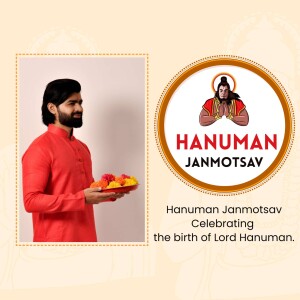 Image depicting a man in traditional attire with offerings for Hanuman Janmotsav