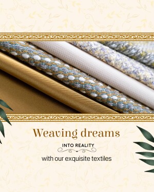 Close-up of various textured fabrics with a decorative border and text 'Weaving dreams'