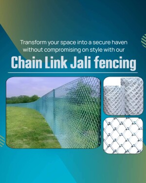 Image of chain link jali fencing with a green field and close-up details.