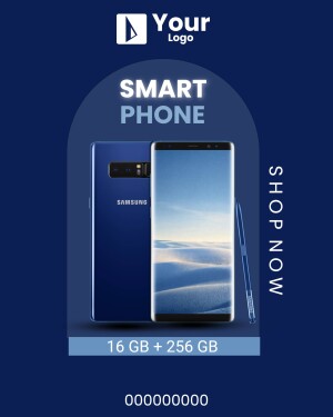 Image of a Samsung smartphone with specifications and a call to action.