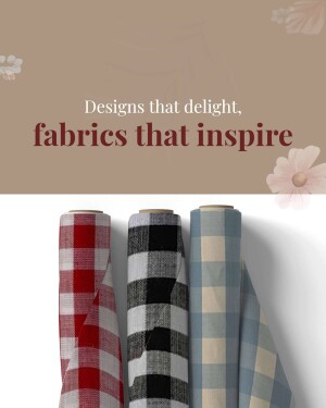 Assortment of fabric rolls with checkered patterns and floral accents.