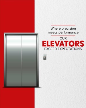 Image of a modern elevator with text promoting precision and performance.