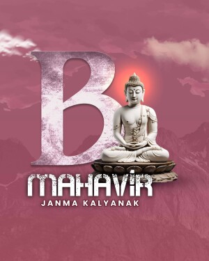 Image of Buddha with the text 'Mahavir Janma Kalyanak'