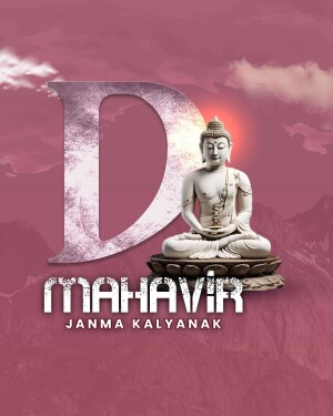 Image of Buddha statue with the text 'Mahavir Janma Kalyanak'