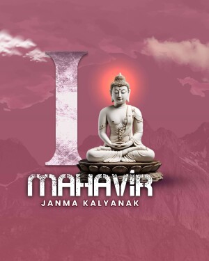 Image depicting Lord Mahavir in a meditative pose with the text 'Mahavir Janma Kalyanak'