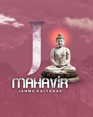 Image of Buddha in meditation with the text 'Mahavir Janma Kalyanak'