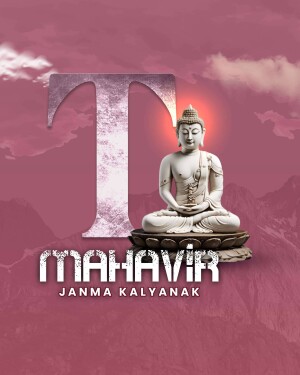 Image of Buddha with the text 'Mahavir Janma Kalyanak'