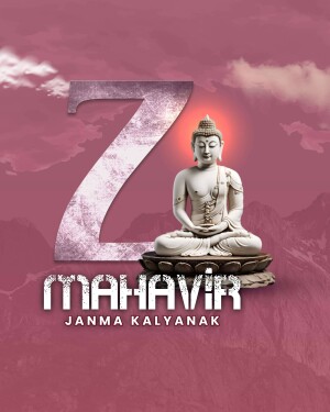 Image of Buddha with the letter 'Z' and text 'Mahavir Janma Kalyanak'