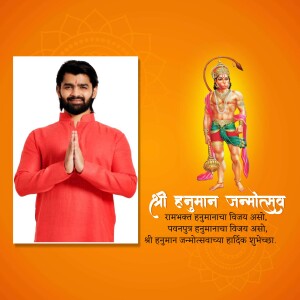 Image depicting a man in traditional attire with Hanuman image for Hanuman Jayanti