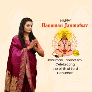 Woman in saree with Hanuman image for Janmotsav