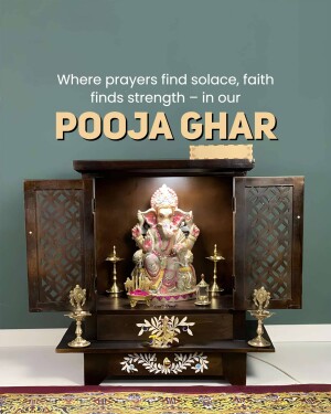 A beautifully decorated Pooja Ghar with a Ganesha idol.