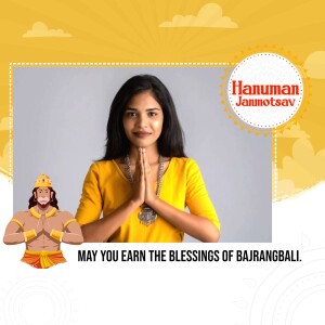 Woman in yellow dress with Hanuman imagery for Janmotsav