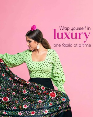 Woman in a green polka dot blouse with luxurious fabric