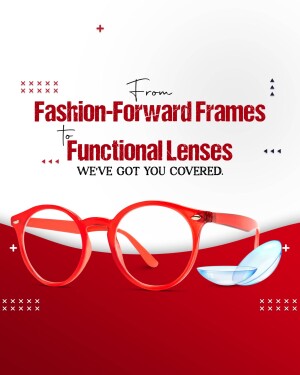 Red eyeglasses and contact lenses with text overlay