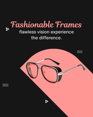 Stylish sunglasses with a red tint and silver frame on a black and pink background.