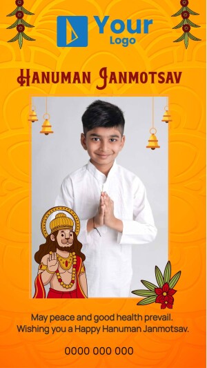Hanuman Janmotsav greeting with a boy and Hanuman image