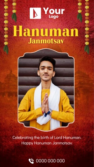 Hanuman Janmotsav poster with a young man in traditional attire