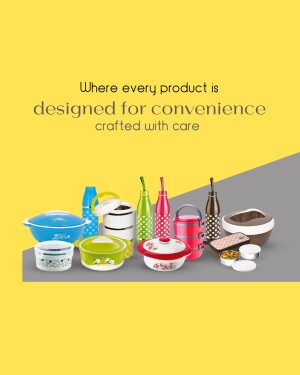 Assortment of colorful plastic kitchen containers and utensils on a gradient background.
