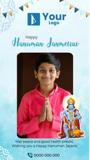 Hanuman Jayanti greeting with a child and Lord Hanuman image