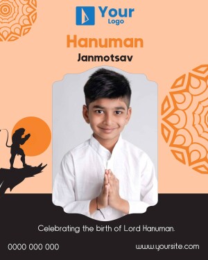Image of a young boy in traditional attire with Hanuman imagery, celebrating Hanuman Janmotsav.
