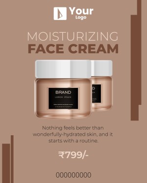 Product advertisement for moisturizing face cream with price and branding.