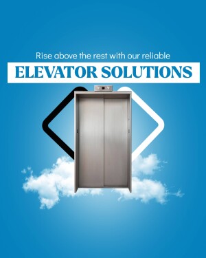 Modern elevator with a cloud background and text promoting reliable elevator solutions.