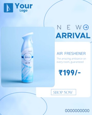Fabriz Air Freshener product advertisement with price and shop now button.