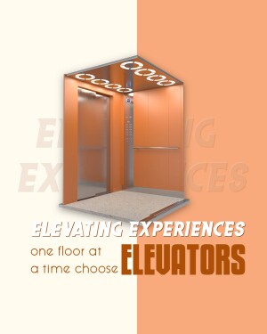 Interior view of a modern orange elevator with stainless steel accents.