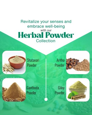 Image showcasing Herbal Powder Collection with Shatavari, Aritha, Ganthoda, and Giloy.