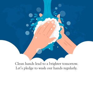 Illustration of hands being washed with soap and water, promoting hygiene.