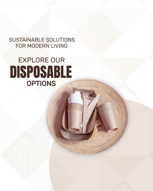 Eco-friendly disposable cutlery and cups on a wooden tray